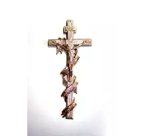 Крест православный с распятием, с лентой - металлизированный